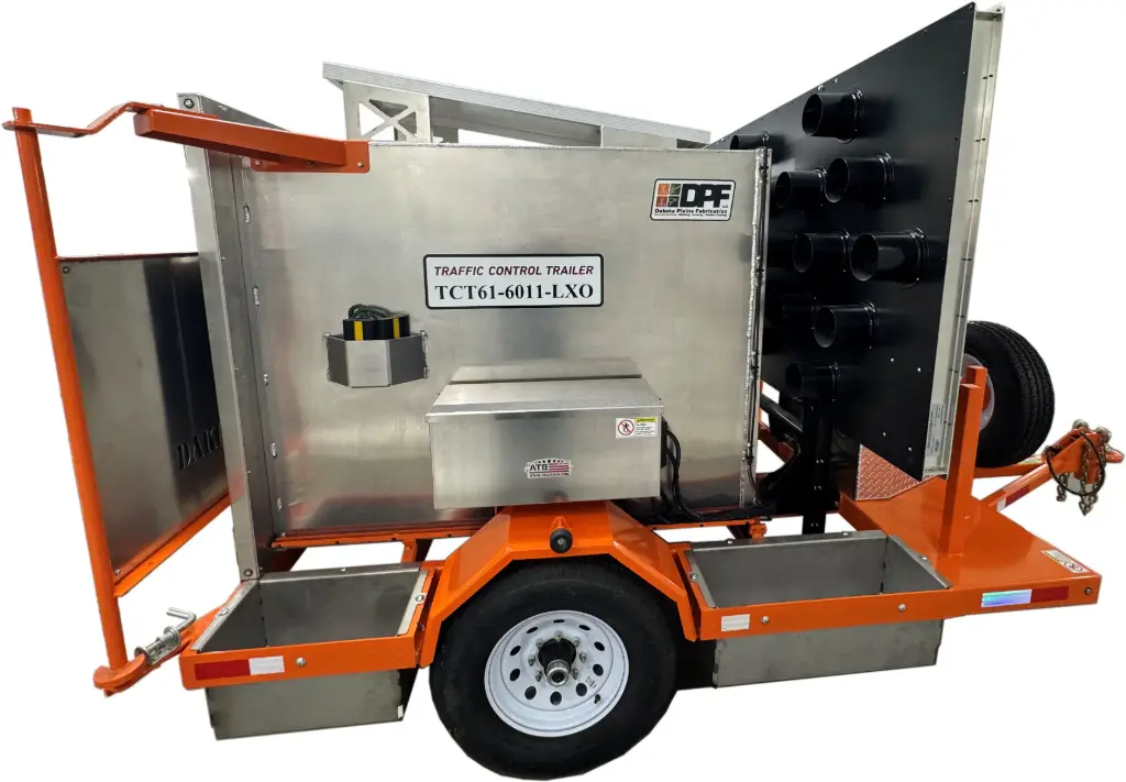 [TCT61-6011-LXO] TCT61-6000 Series - 92"H x 96"W x170"L - Traffic Control Trailer with Sign and Sign Lift, Sign Storage Box, Solar Powered, Powder Coated Orange and Road Ready.