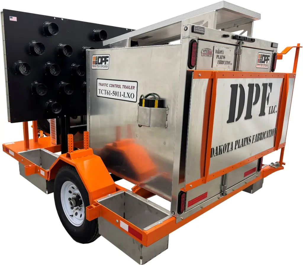 TCT61 - Traffic Control Trailer with Sign and Sign Lift, Sign Storage Box, Solar Powered, Powder Coated Orange